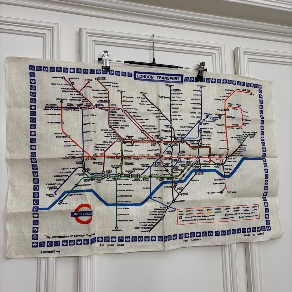 Vintage Pure Linen White London Underground Subway Map Lamont 30x19 Wall Hanging